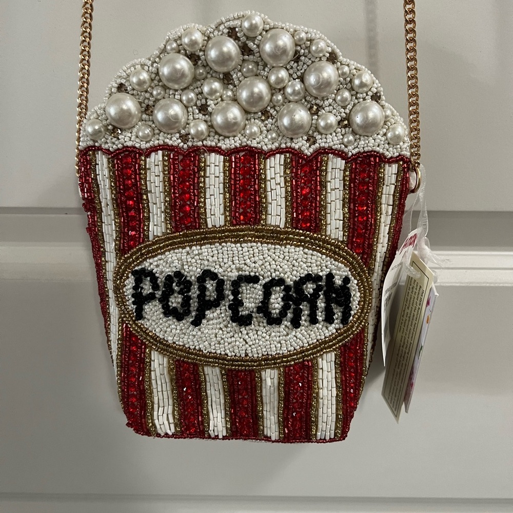 Beaded Popcorn Bag - Red and White